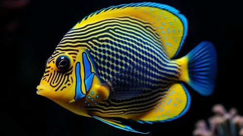Exotic Blue and Yellow Angelfish - A Display of Intricate Patterns and Bold Colors