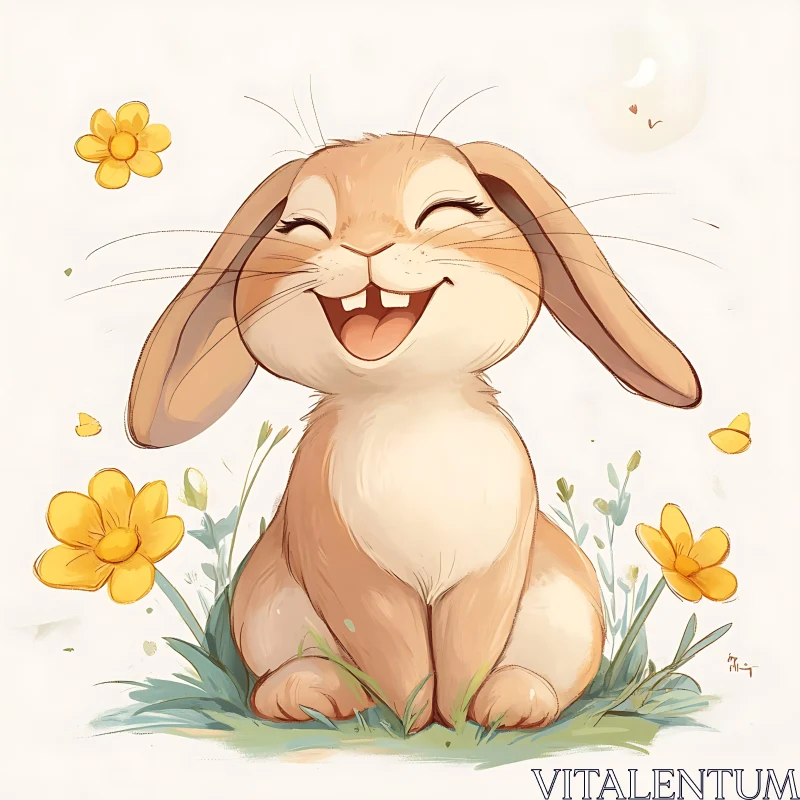 Happy Rabbit in a Floral Meadow AI Image