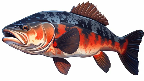 Largemouth Bass Fish Vector Illustration in Orange and Black