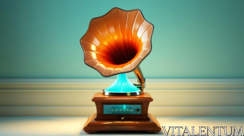 Vibrant 3D Gramophone on Table | Retro-Style Artwork AI Image