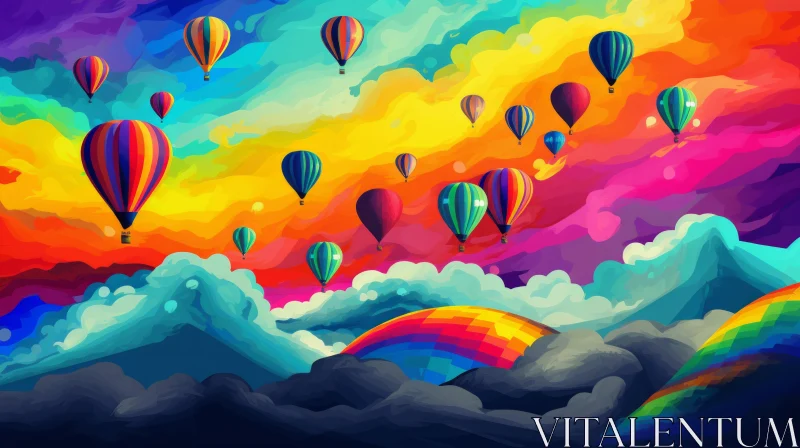 Whimsical Hot Air Balloon Painting in Colorful Cartoon Style AI Image