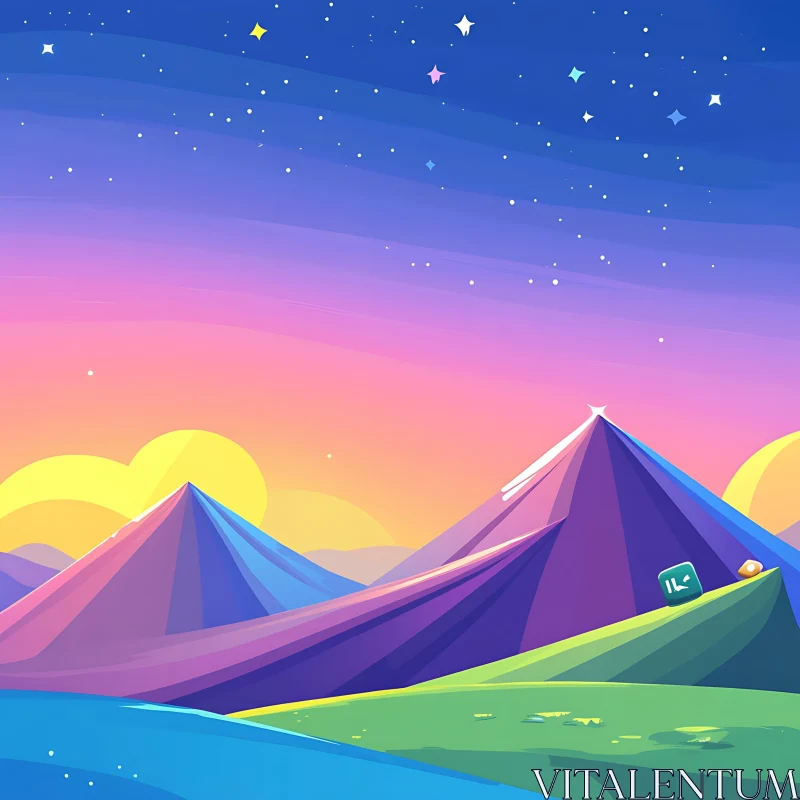 AI ART Stylized Mountain Scene with Pastel Colors