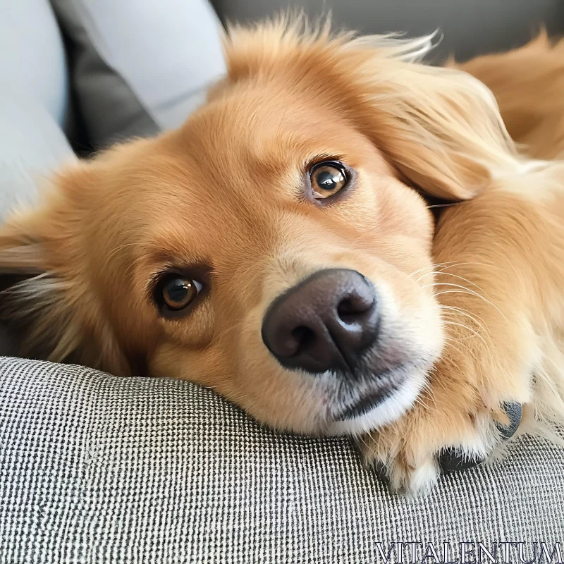 Golden Dog Relaxing on Couch - Close-Up View AI Image