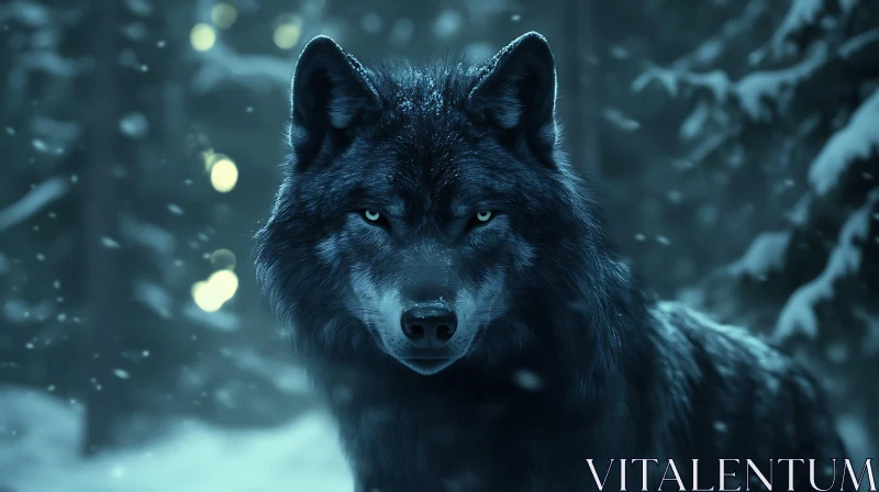 Winter Wolf in the Woods AI Image