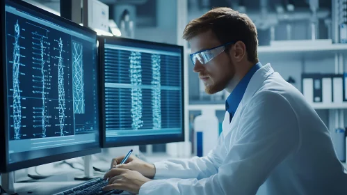 Lab Researcher Examining Computer Data