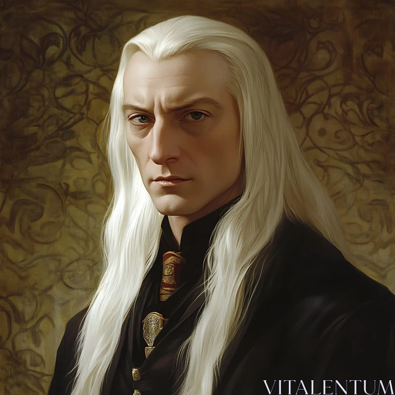 Pale Nobleman with Flowing White Hair AI Image