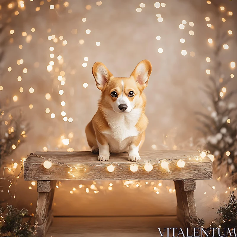 Charming Corgi on Decorated Bench AI Image