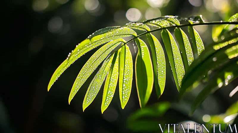 Green Leaf with Dew in Sunlight AI Image