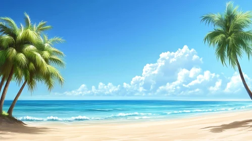 Seascape with Palm Trees and Blue Sky