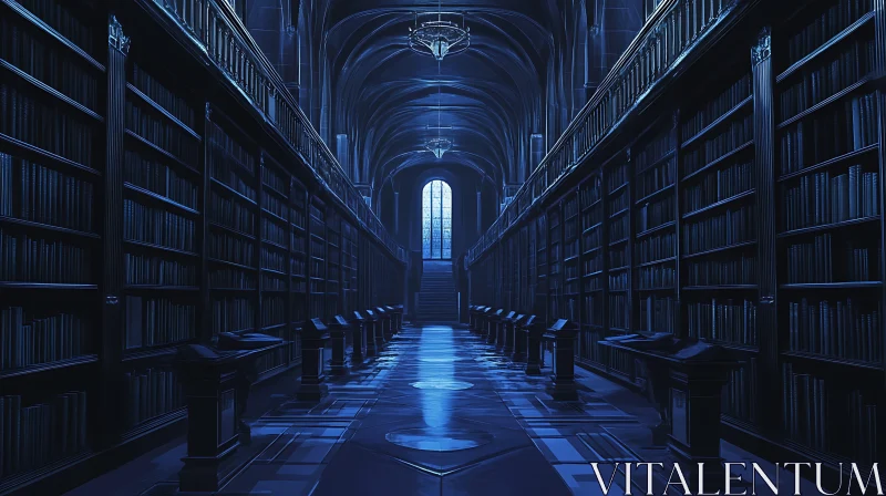 AI ART Dimly Lit Grand Library Interior