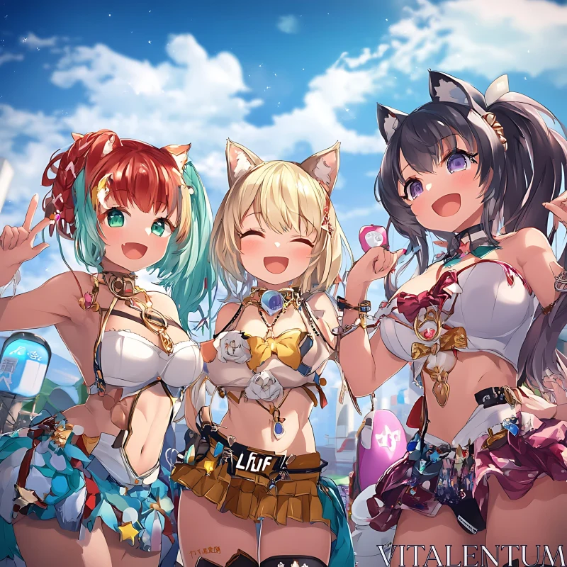 Cosplay Girls with Cat Ears in Anime Style AI Image