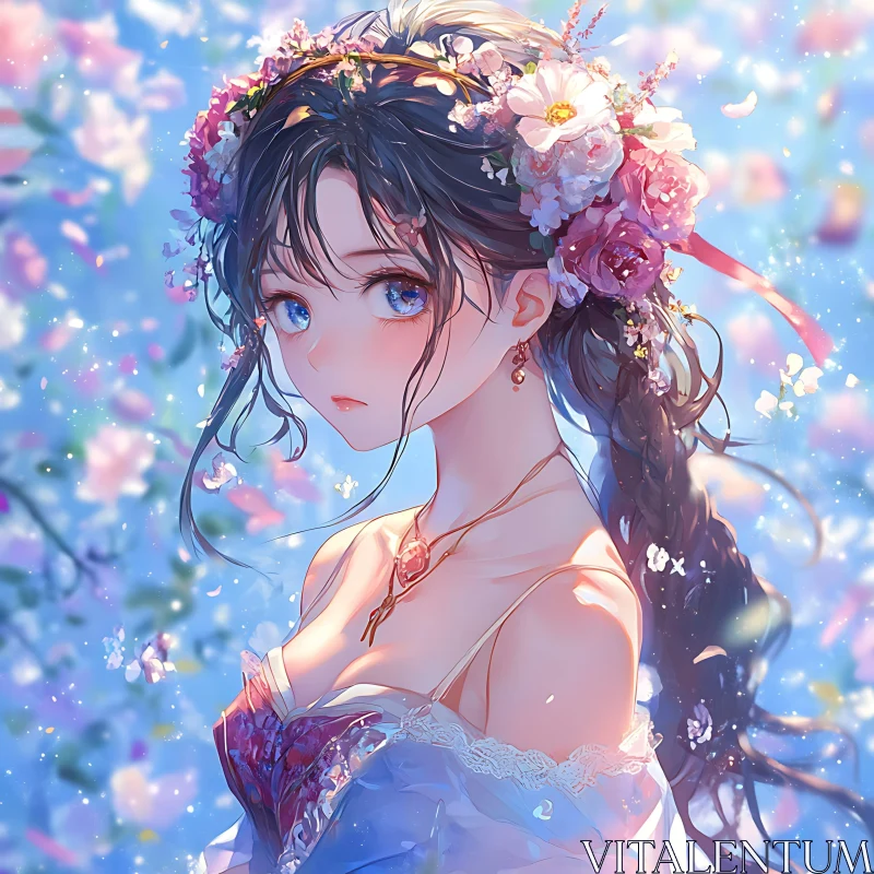 Ethereal Anime Girl Floral Portrait AI Image