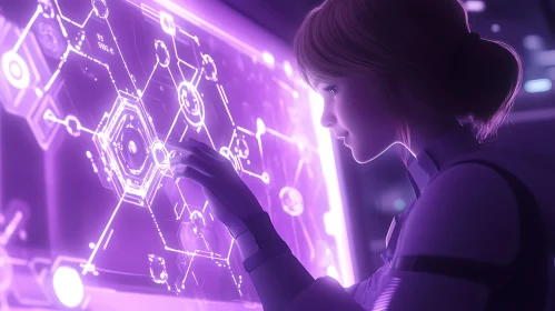 Woman and Glowing Tech Interface