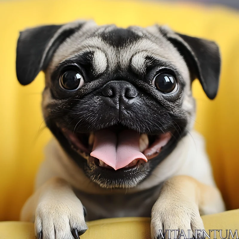 Happy Pug Puppy Close-Up AI Image