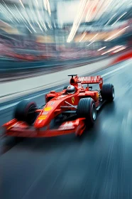 Thrilling Red Formula 1 Car Racing at High Speed , AI F1