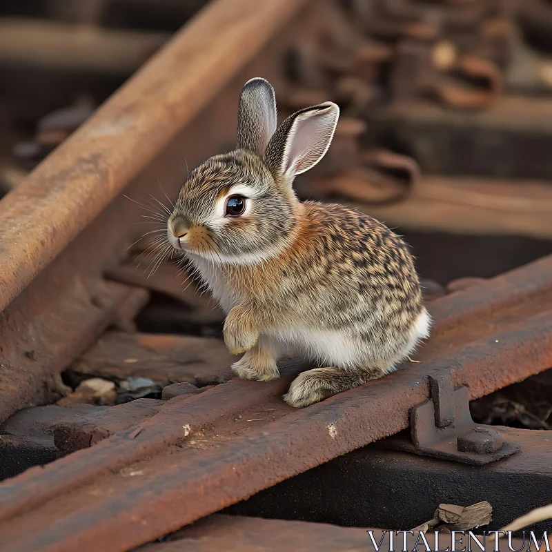 AI ART Rabbit Posing on Rusty Rails