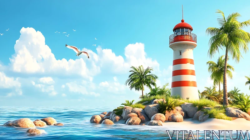 Tropical Island Lighthouse Seascape AI Image