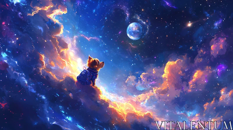 AI ART Fantasy Dog in Space on a Cloud