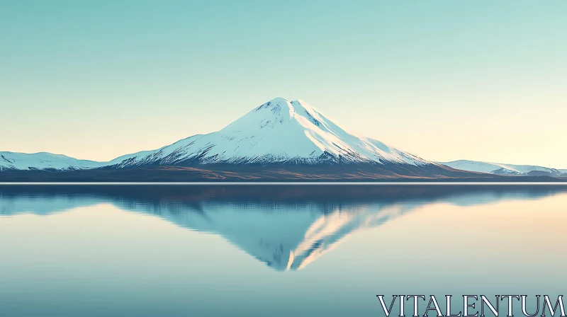 Snowy Mountain Reflection in Calm Waters AI Image