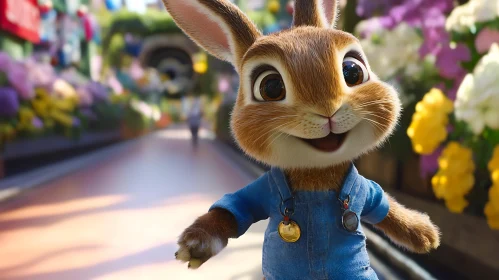 Smiling Rabbit in Overalls