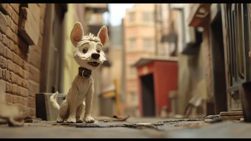 Puppet Dog in Cityscape Background