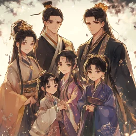 Anime Style Historical Family Portrait