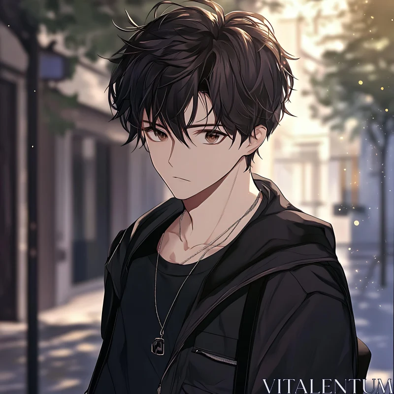 AI ART City Street Scene with Anime Boy