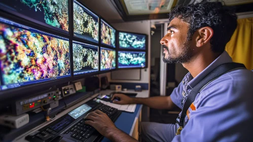 Man Analyzing Data on Multiple Screens