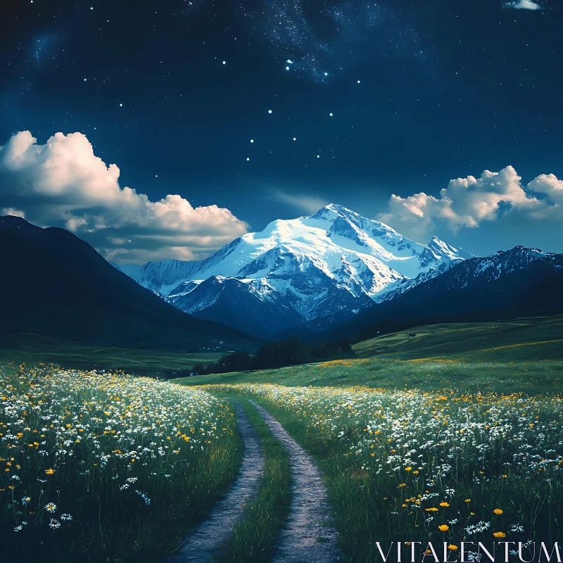 AI ART Starry Night Over Mountain Meadow