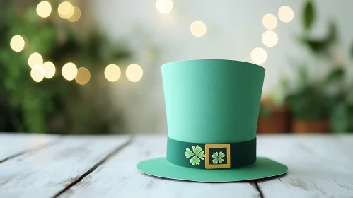 Lucky Shamrock Hat on White Wood