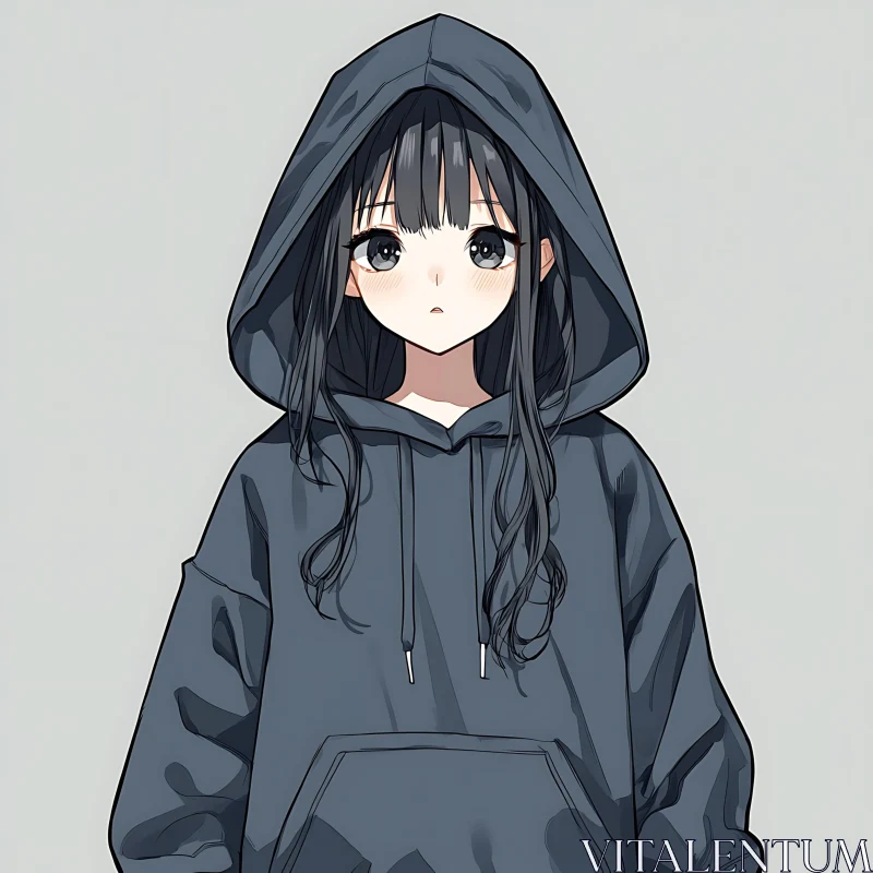 Thoughtful Anime Girl in a Hoodie AI Image