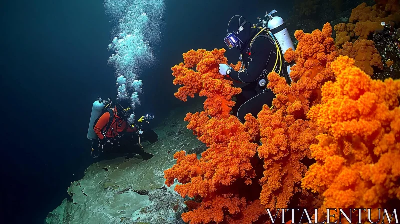 Underwater Scene with Divers and Coral AI Image