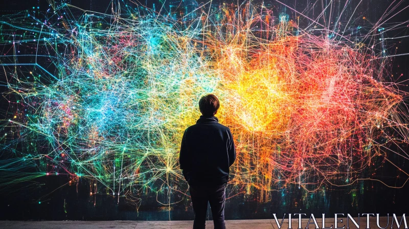 Man Gazing at Abstract Light Art AI Image