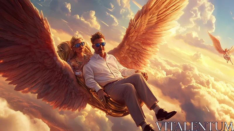 AI ART Couple's Flight on Winged Chair