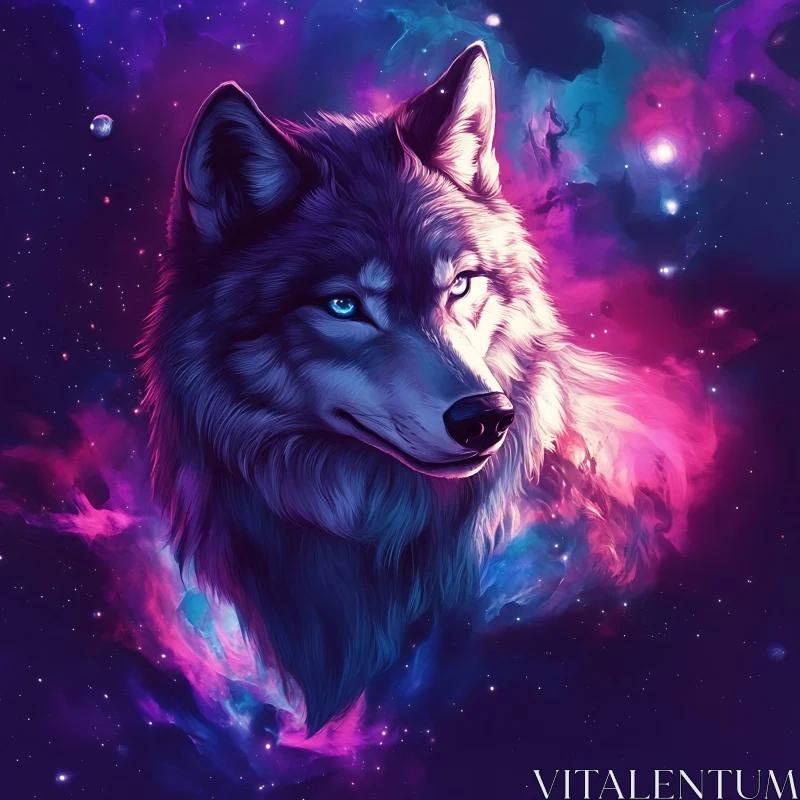 AI ART Wolf in Space Nebula