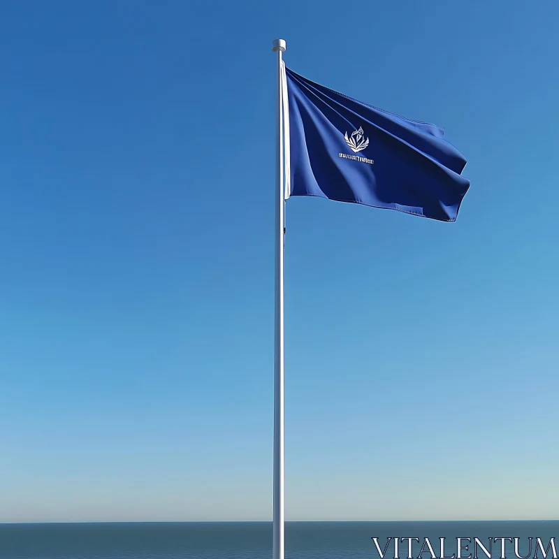 Blue Flag on White Pole AI Image