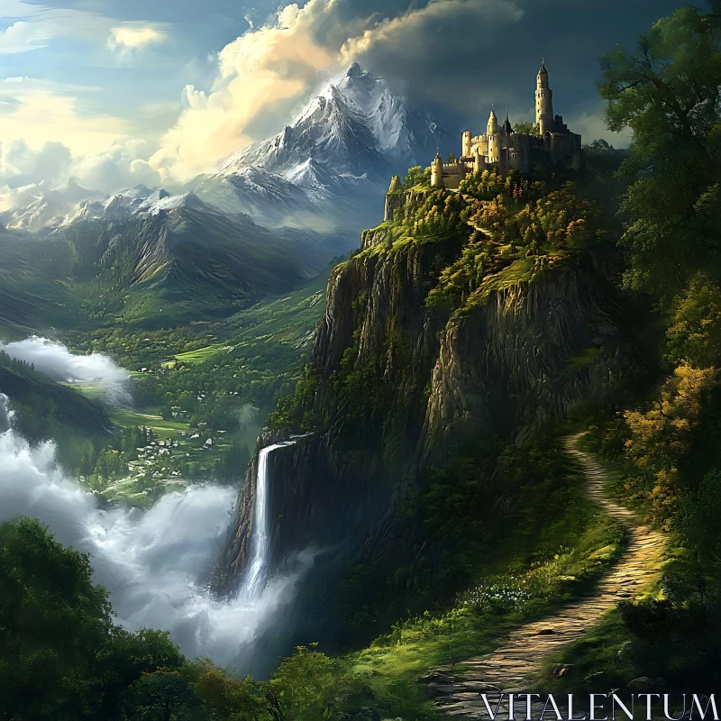 AI ART Cliffside Castle and Mountain View