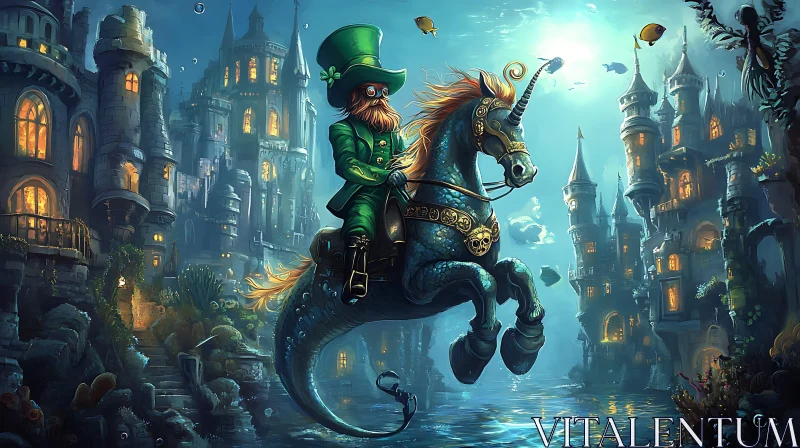 AI ART Underwater Fantasy with Leprechaun Rider