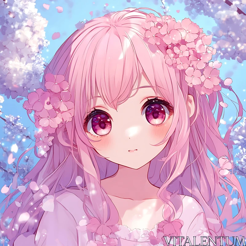 Anime Character with Cherry Blossoms AI Image