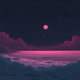 Ethereal Pink Moonlit Seascape