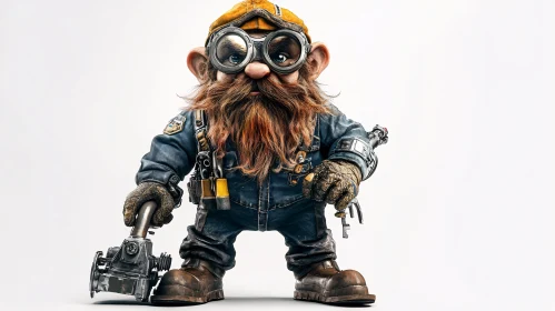 Whimsical Dwarf with Goggles and Tool