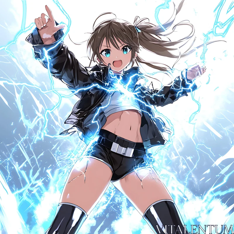 Anime Girl Emitting Electric Power AI Image