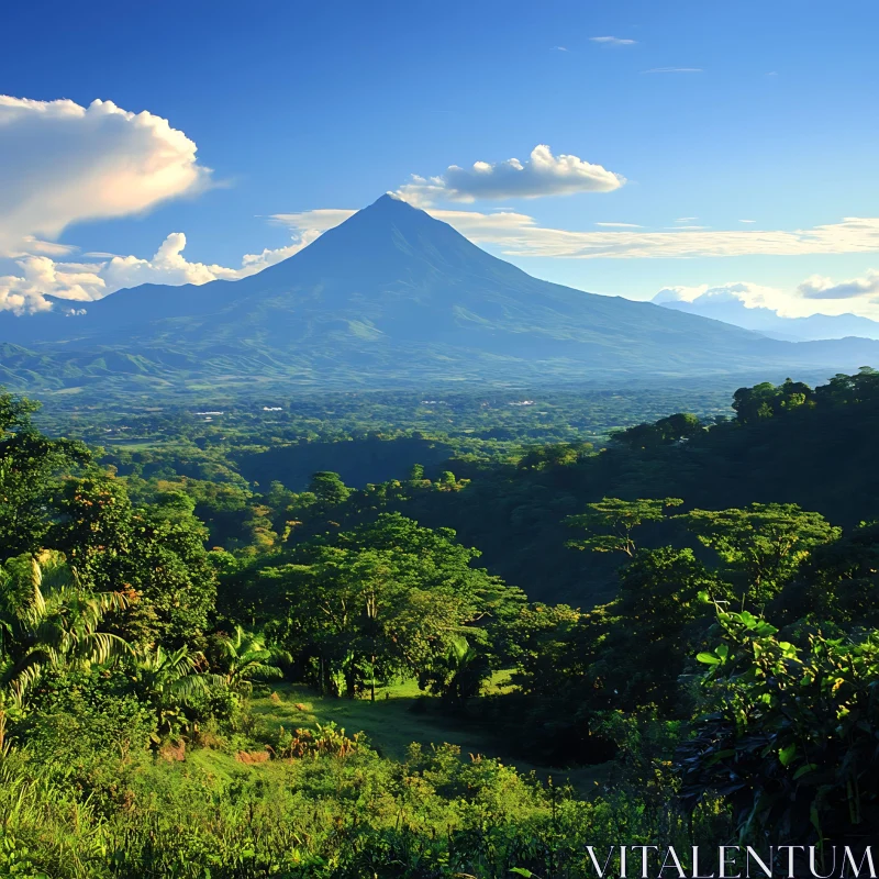 Verdant Valley View with Mountain Peak AI Image