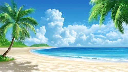 Tropical Beach Paradise with Blue Sky