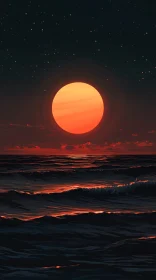 Peaceful Ocean Sunset with Stars