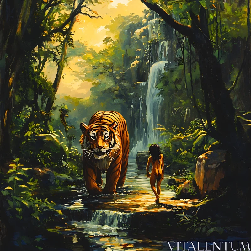 Jungle River Walk with Tiger AI Image