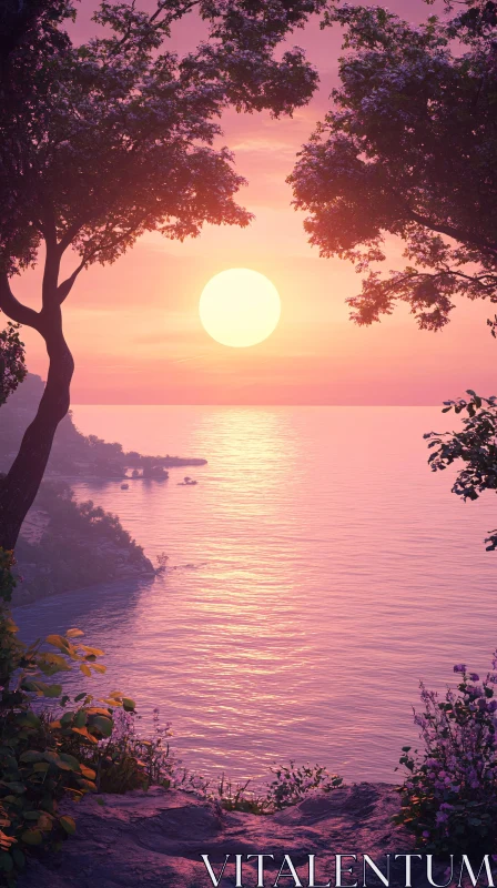 Enchanting Ocean Sunset Landscape AI Image