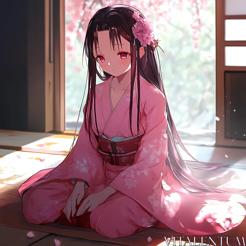 Serene Anime Girl in Traditional Kimono AI Image