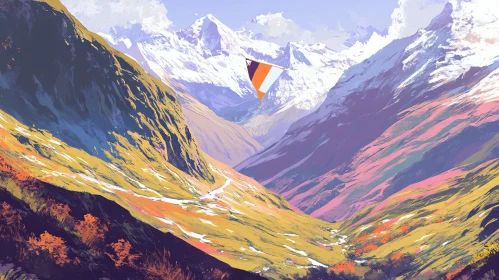 Majestic Mountains and Floating Flag Art