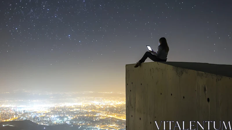 Night Scene with Woman and City Lights AI Image